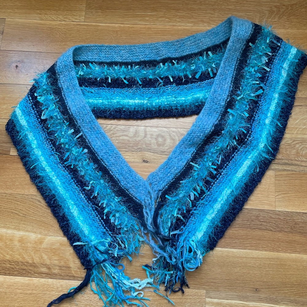 Vibrant multi colors of Blue Knit Scarf (74” long)